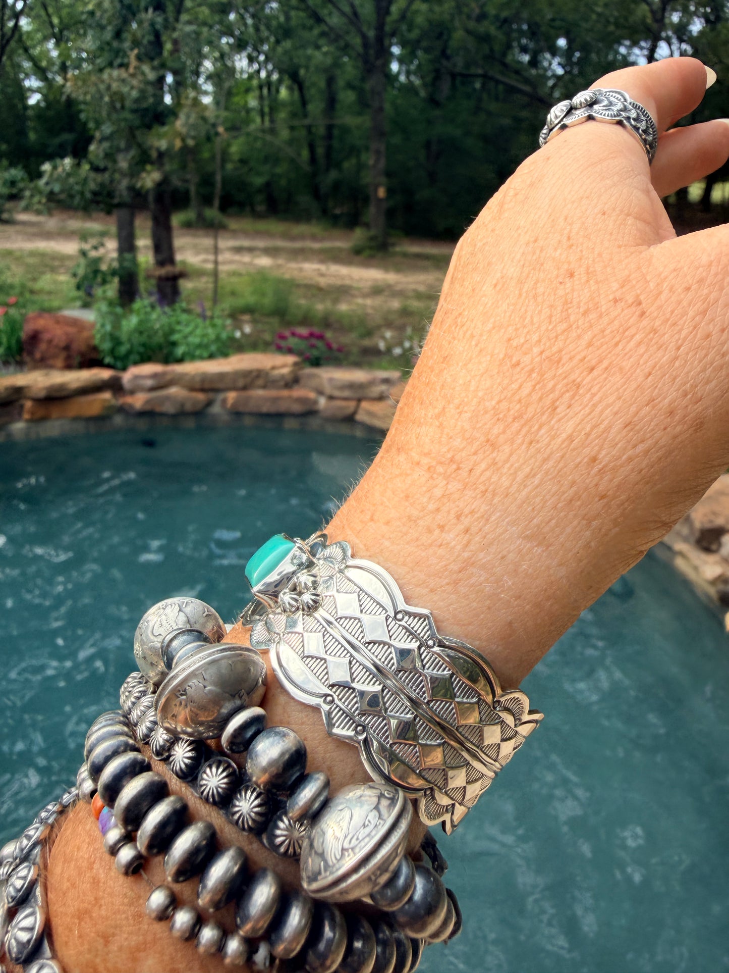 Native Made Turquoise and Garnet Cuff