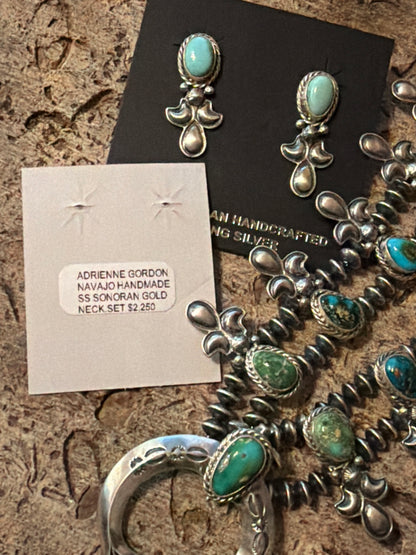 Adrienne Gordon Sonoran Mountain Turquoise & Sterling Silver Squash Blossom Necklace Set