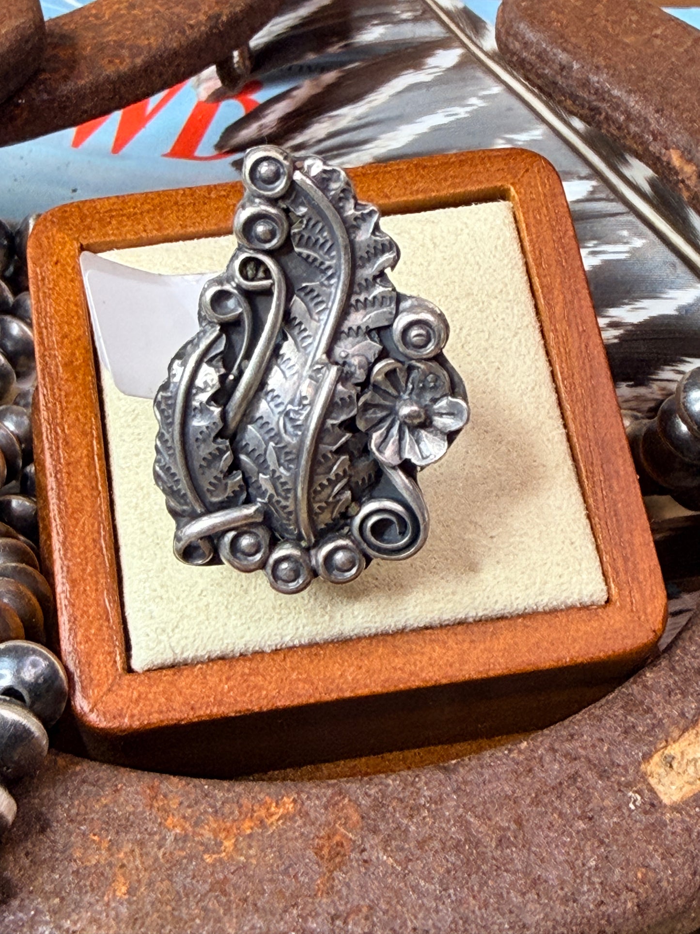 Sterling Silver Desert Flowers and Foliage Navajo Ring by Harry Yazzie