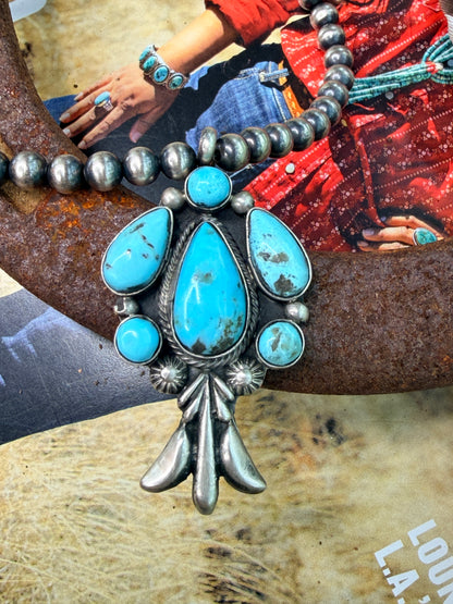Native Made Turquoise Cluster Pendant Necklace