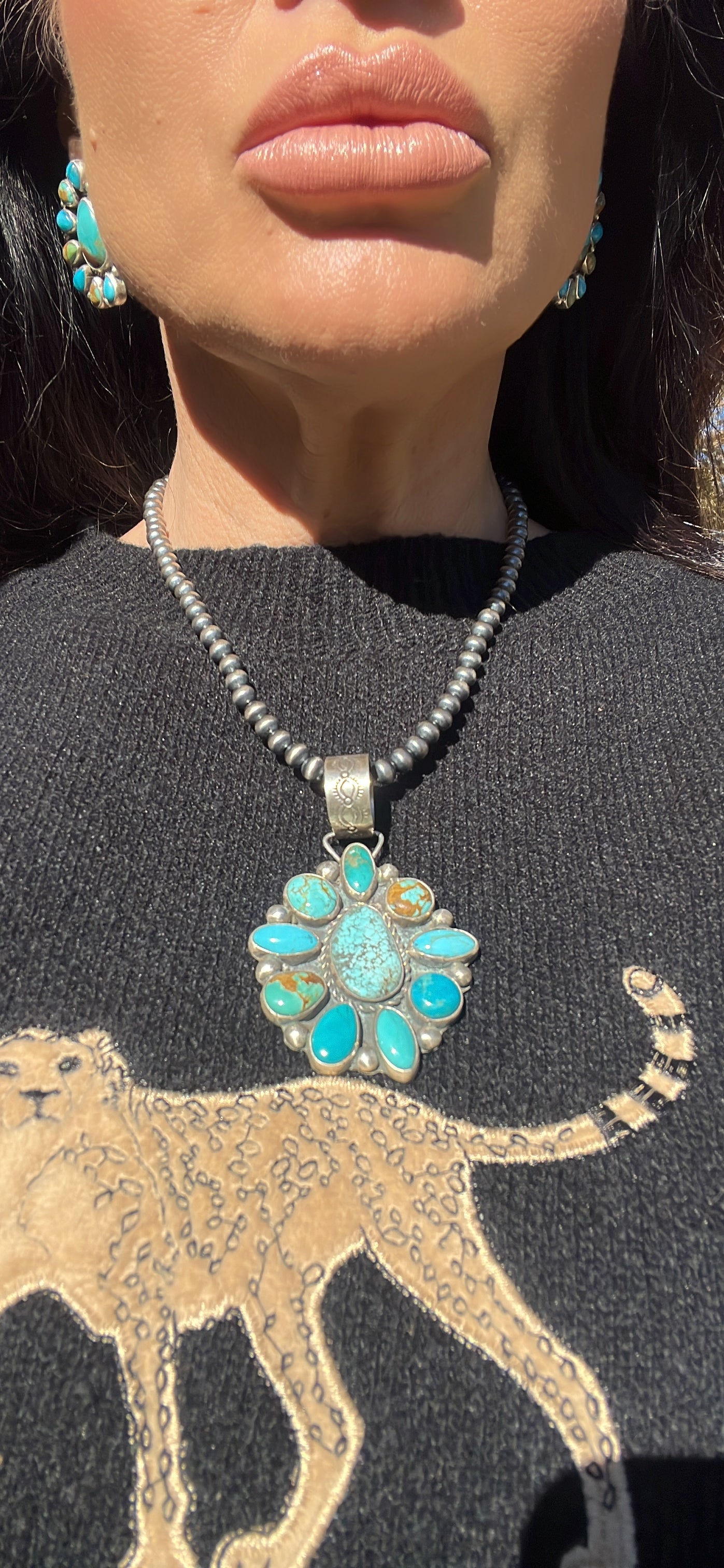 Large Cluster Turquoise Pendant by Geraldine James