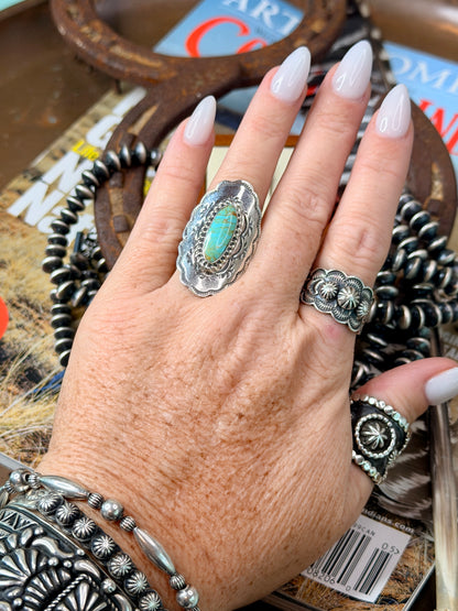Native Made Sterling Silver Turquoise Ring by Charlene Yazzie, Size 6