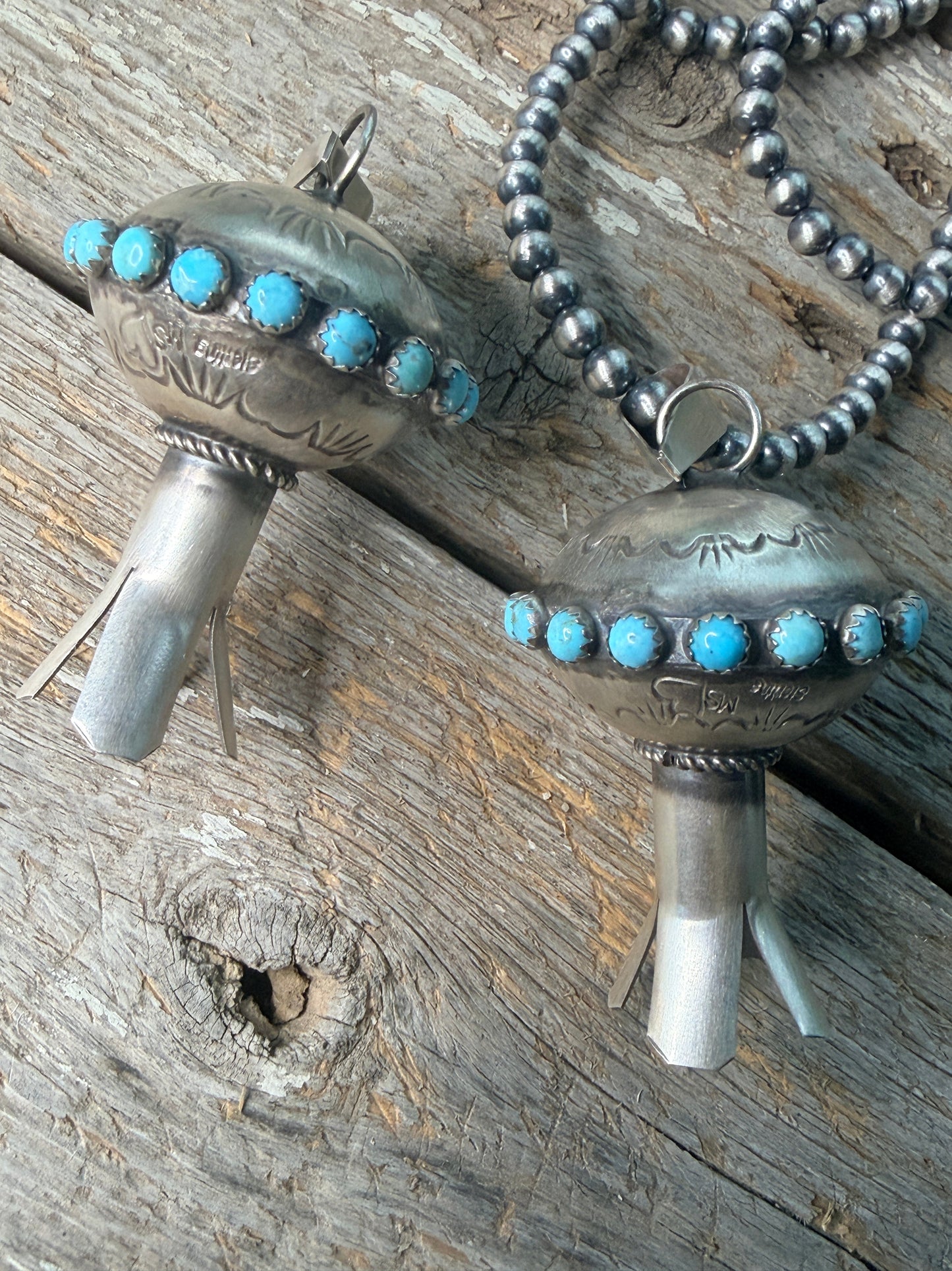Giant Navajo Made Kingman Turquoise & Sterling Silver Blossom Pendant by Monica Smith