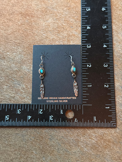 Authentic Navajo Silver Turquoise Feather Earrings