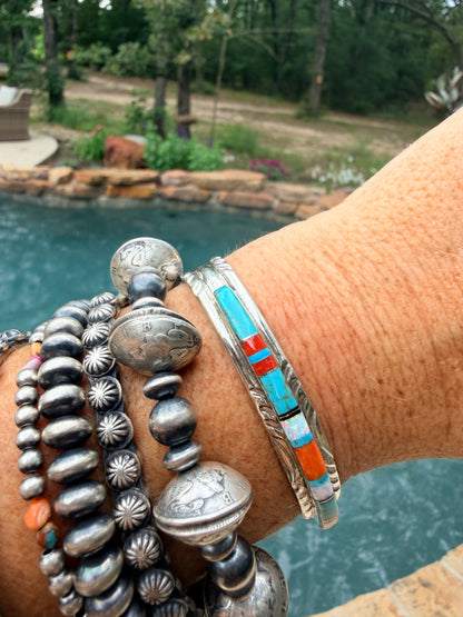Native Made Multi-Color Stone Inlay Cuff By Mary Lincoln