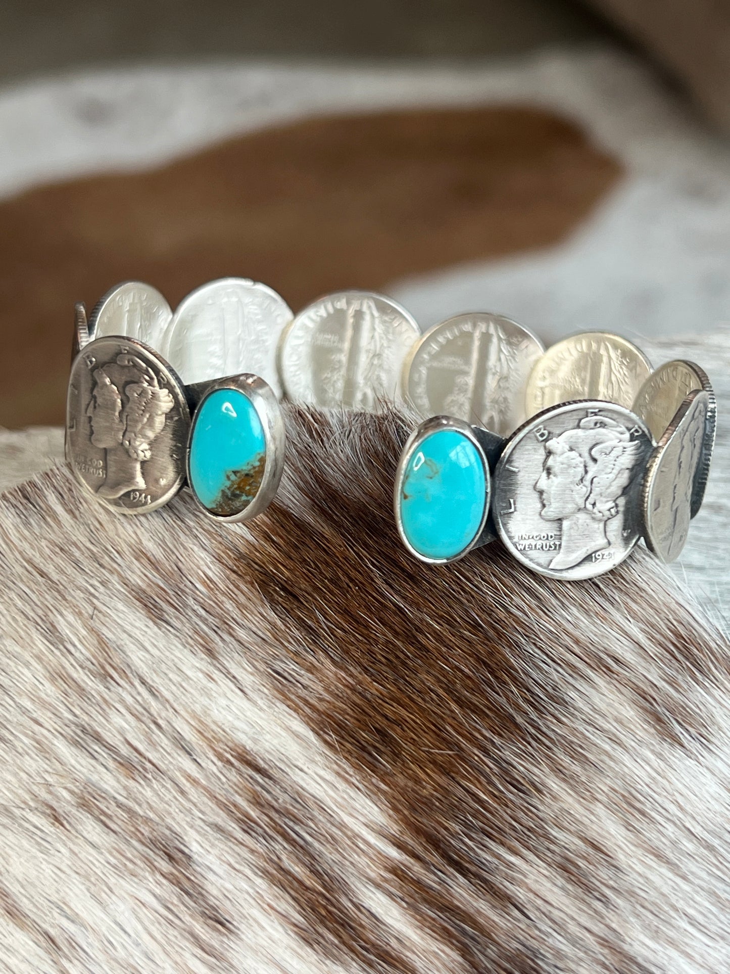 James McCabe Turquoise and Mercury Dime Coin Cuff