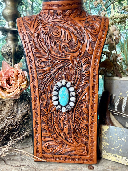 Native Made White Buffalo and Turquoise Cluster Necklace by Sheila Becenti