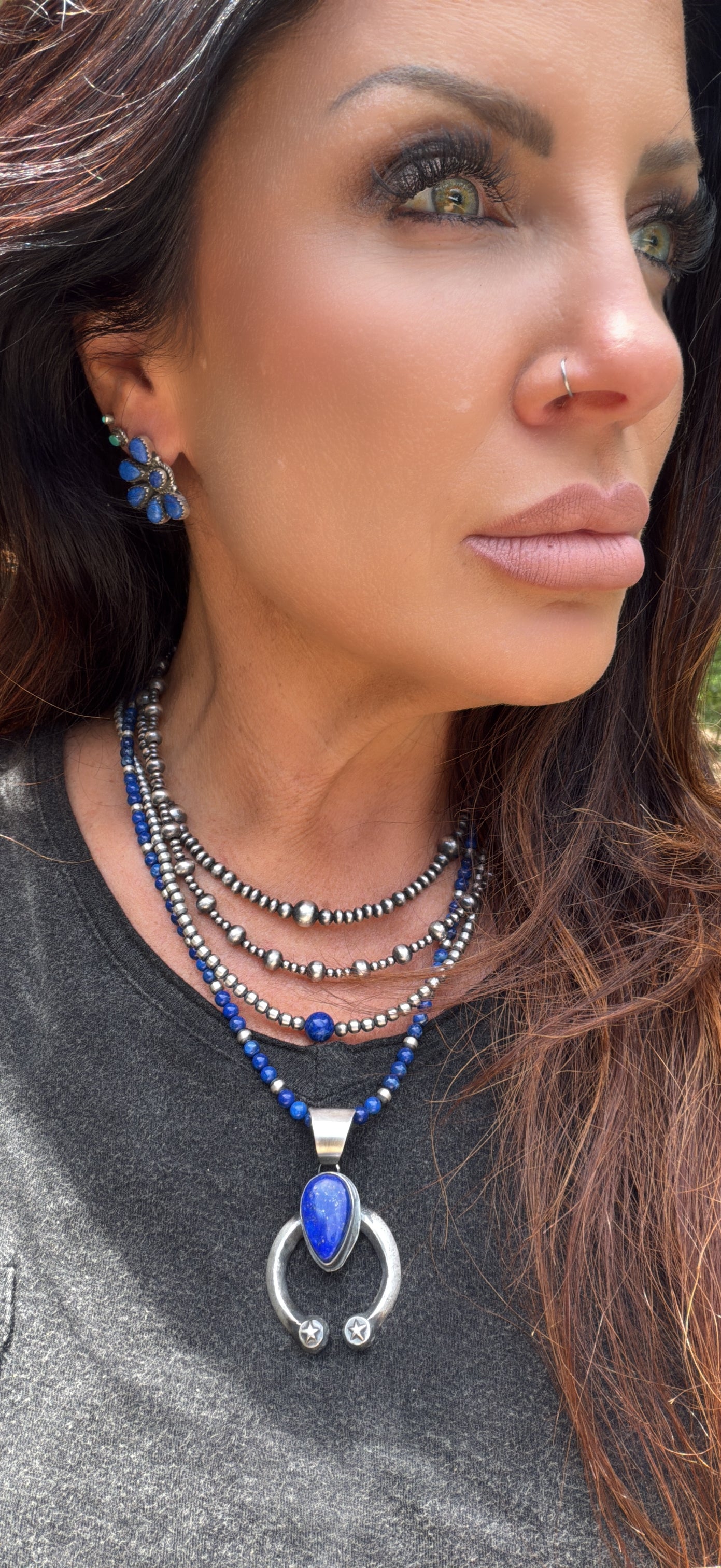Handmade Lapis Half Cluster Studs