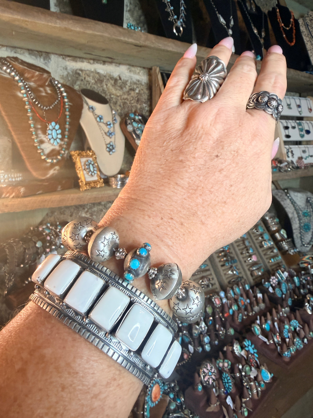 Francis Yazzie White Buffalo & Sterling Silver Cuff