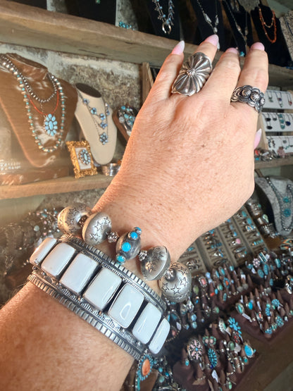 Francis Yazzie White Buffalo & Sterling Silver Cuff