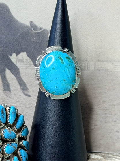 Authentic Navajo Sterling Silver Turquoise Ring By Jimmy Garcia size 6.5