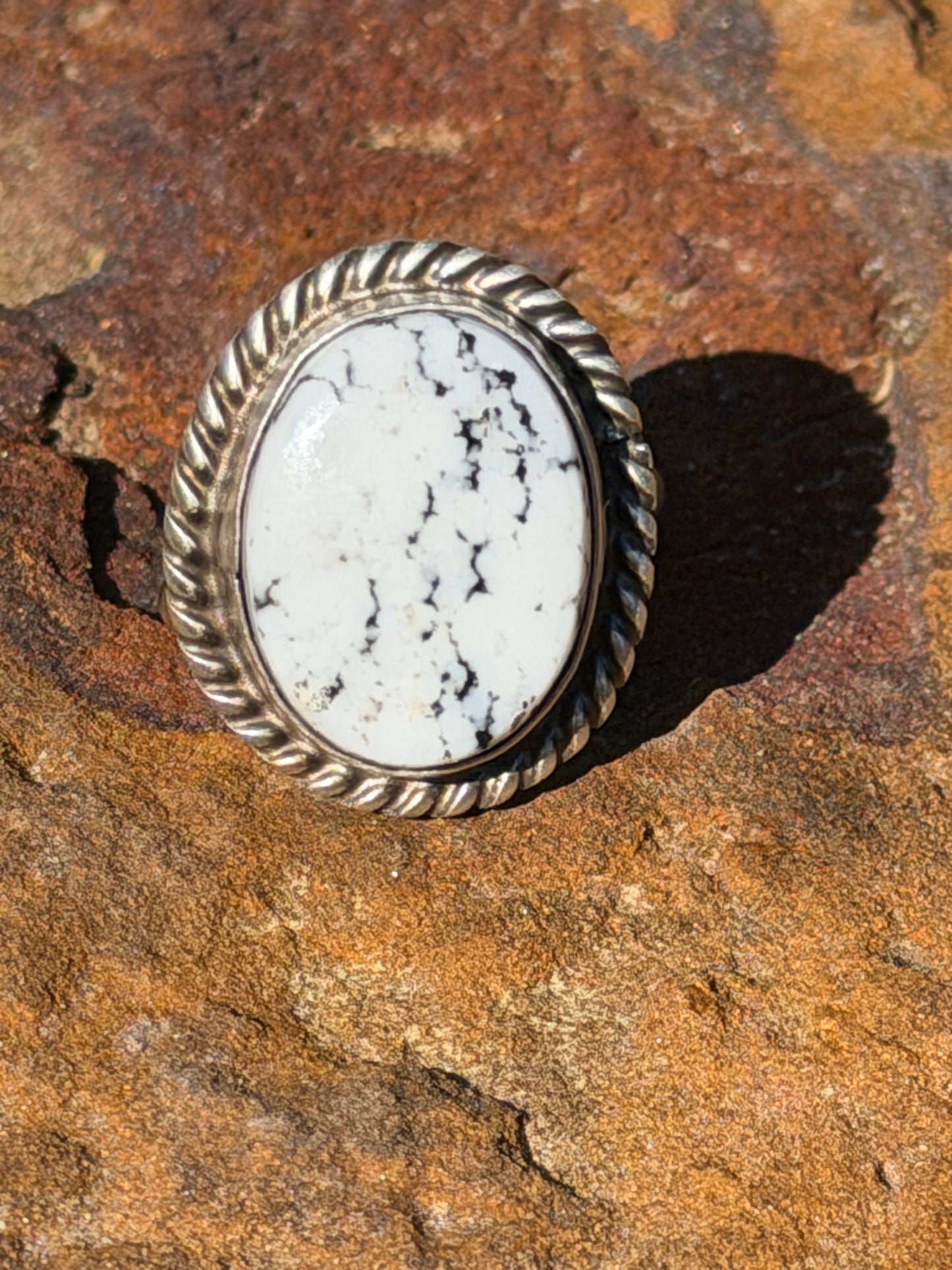 Native Made White Buffalo Adjustable Ring By L.C.