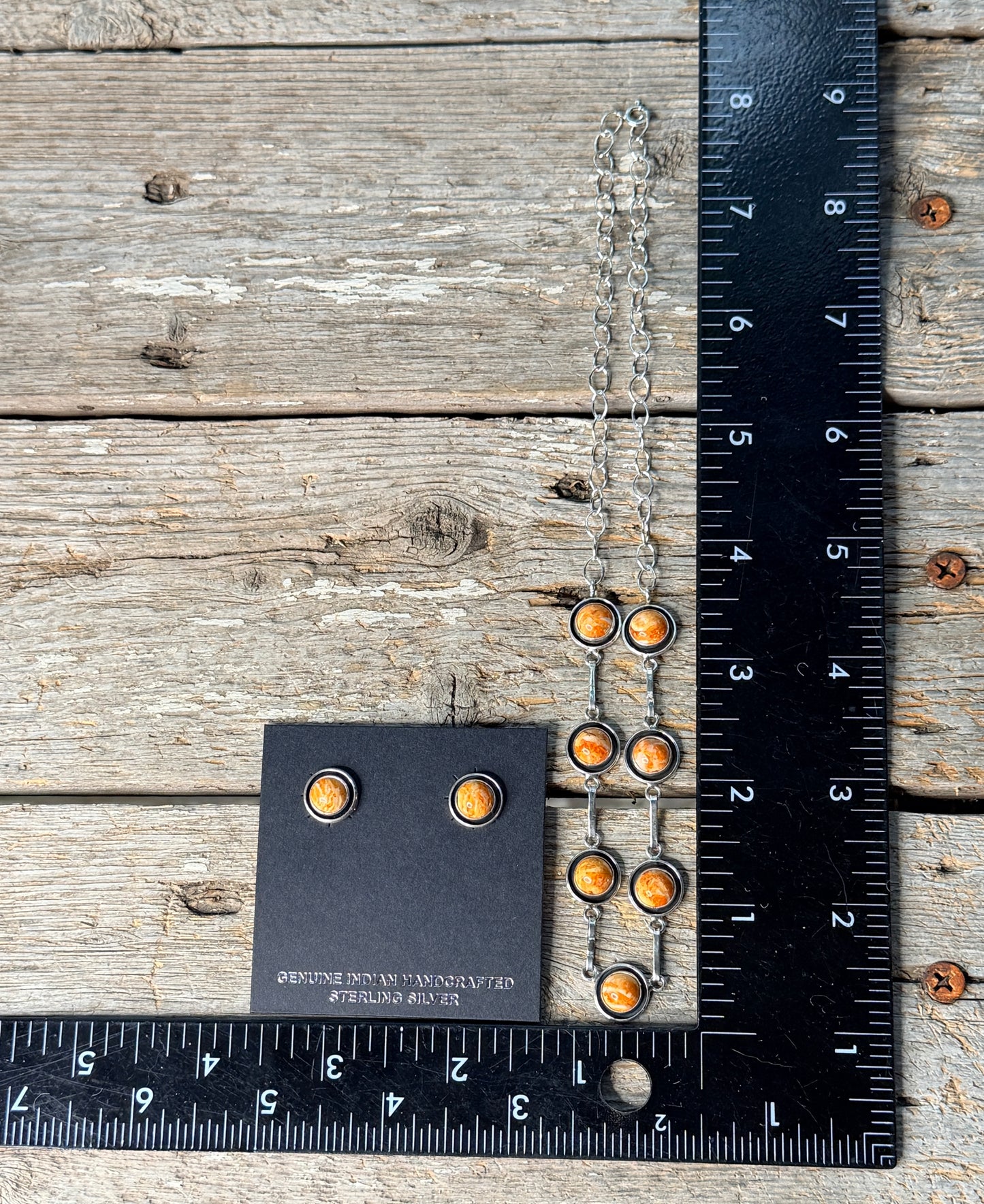 Orange Spiny Necklace and Earrings Set