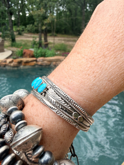 Handcrafted Navajo 5 Stone Turquoise Bracelet