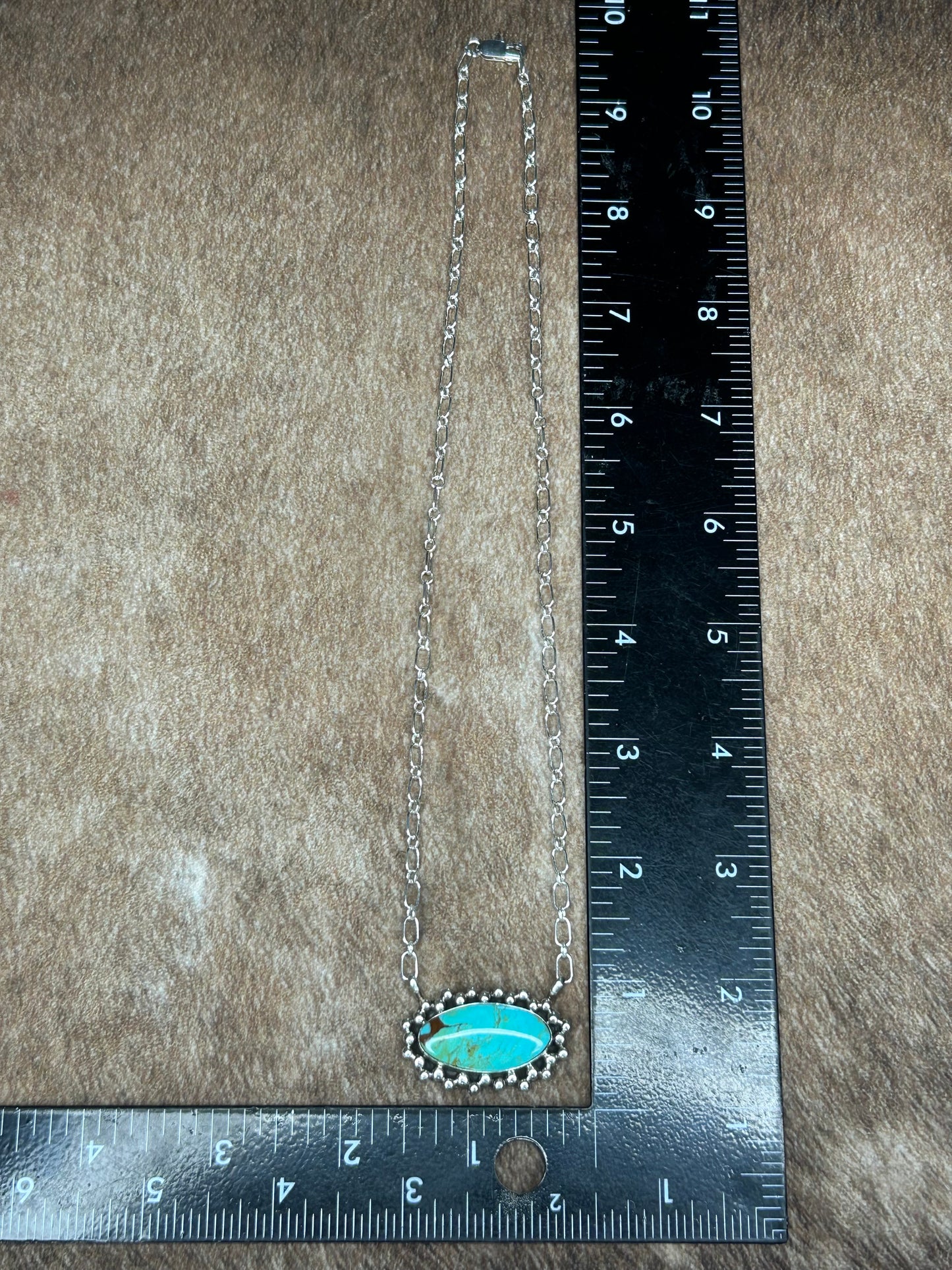 Kingman turquoise oval bar station necklace sterling silver Gregg Yazzie