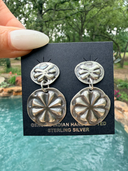 Sterling Silver Concho Dangle Earrings
