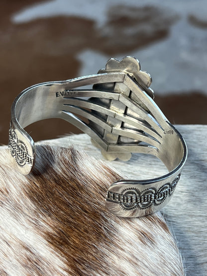 Native Made Silver & Coral Handstamped Cuff by Eula Wylie