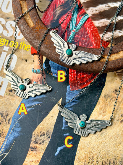 Thunderbird Necklace with Turquoise 20”