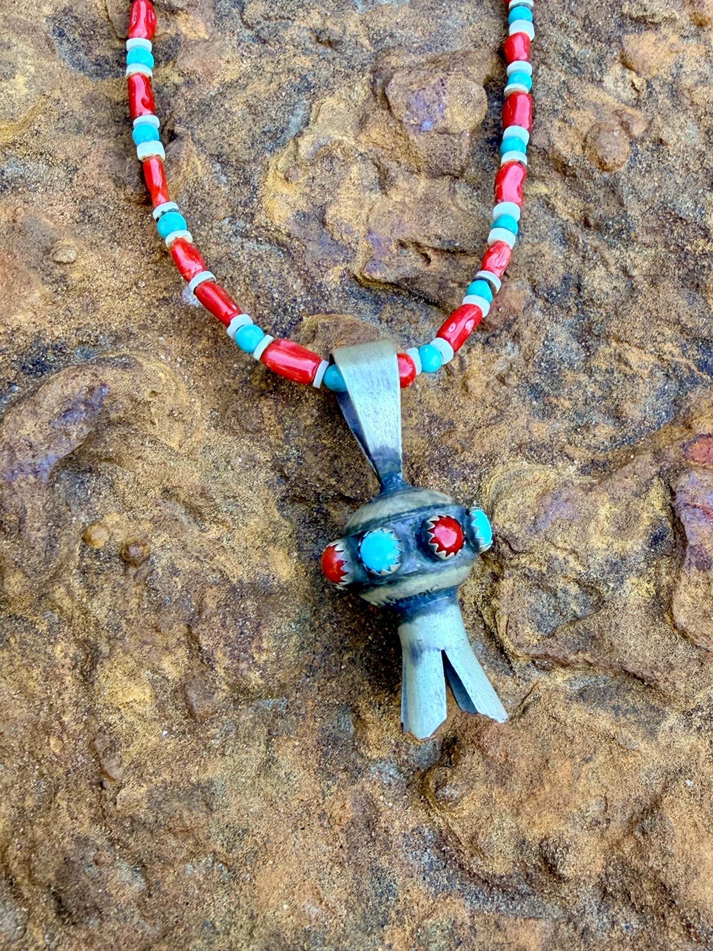 Squash Blossom Pendant on Beaded Necklace by Monica Smith