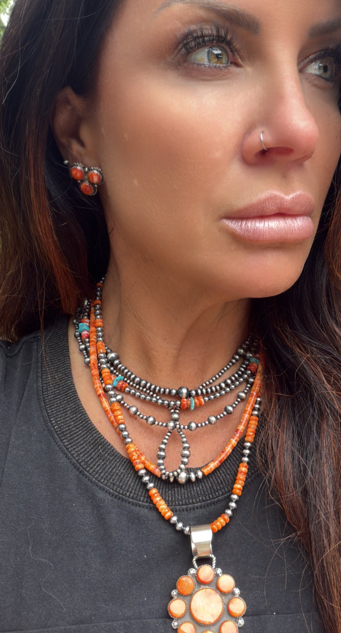 Native Made Orange Spiny Cluster Studs