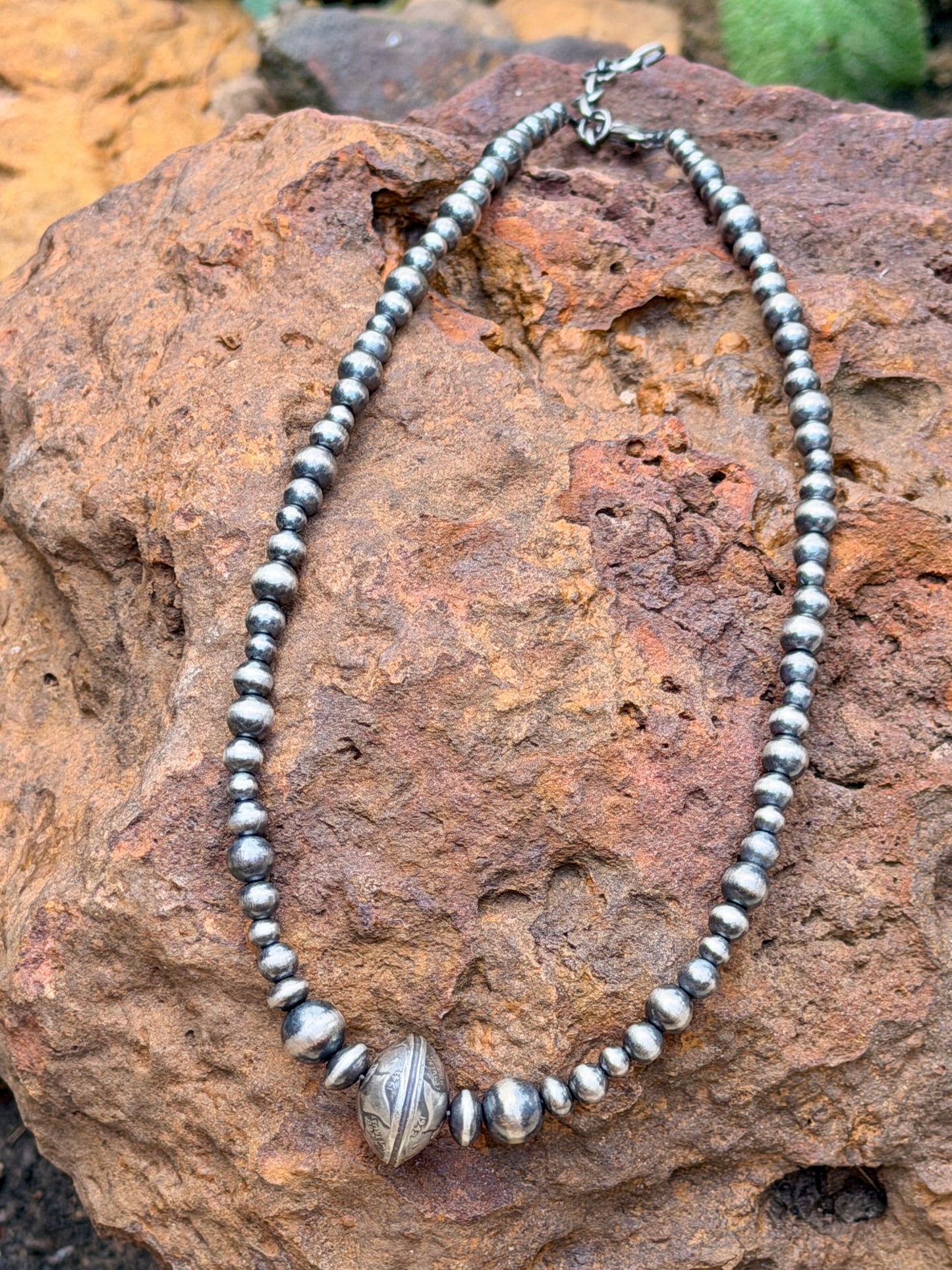 Mercury Dime Coin Necklace with Graduated Round Pearls and Saucers