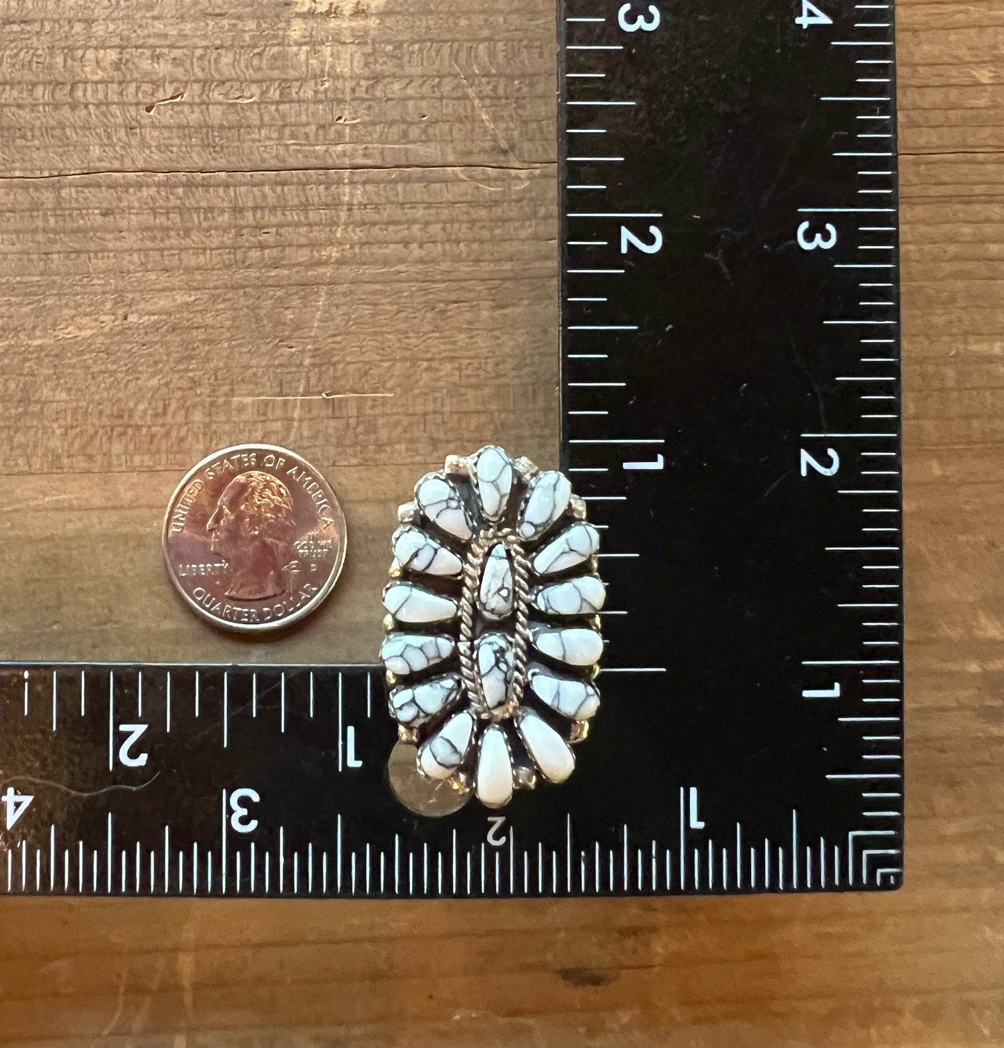 Native American Navajo Made White Buffalo Turquoise Cluster Ring size 6.5