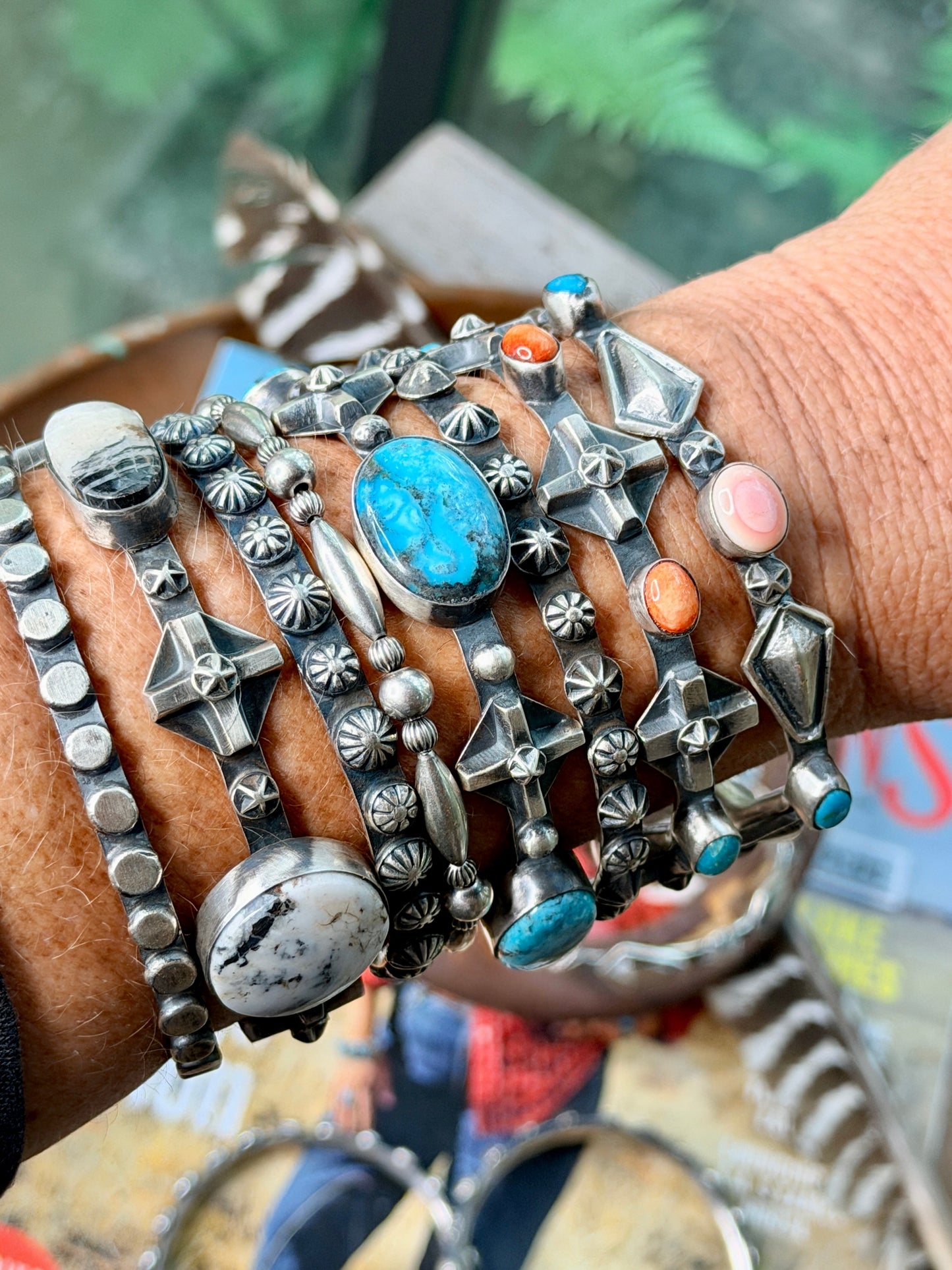 Chimney Butte Pink Conch and Turquoise Shield Bangle