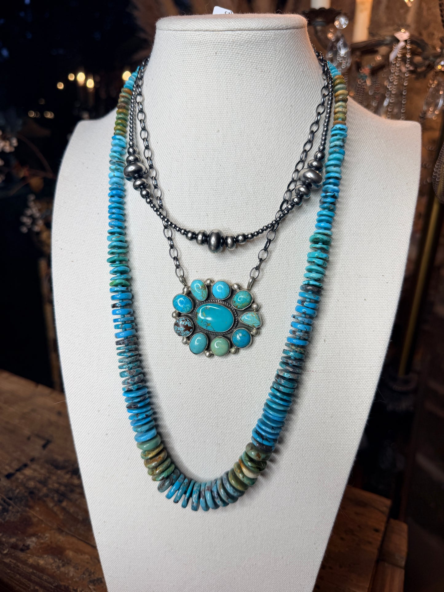 Navajo Handmade Turquoise Beaded Necklace by Kimberly Tom 26”