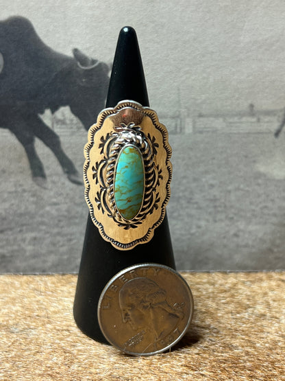 Navajo Sterling Silver Turquoise Ring by Charlene Yazzie, Size 6