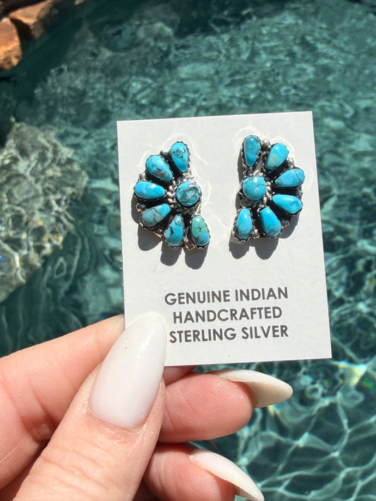 Native Made Turquoise Half Cluster Earrings by Juliana Williams