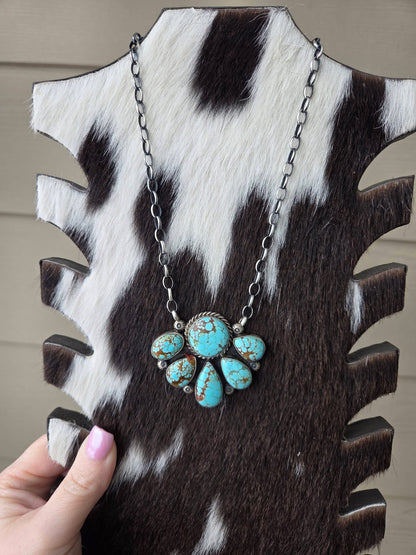 Authentic Native Made 18” Mine Number 8 Turquoise Cluster Necklace by Augustine Largo