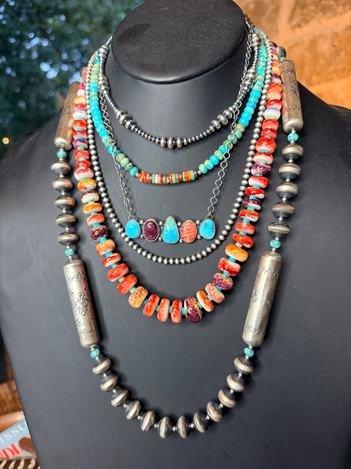 Navajo Handmade Spiny and Turquoise Beaded Necklace 24” by Kimberly Tom