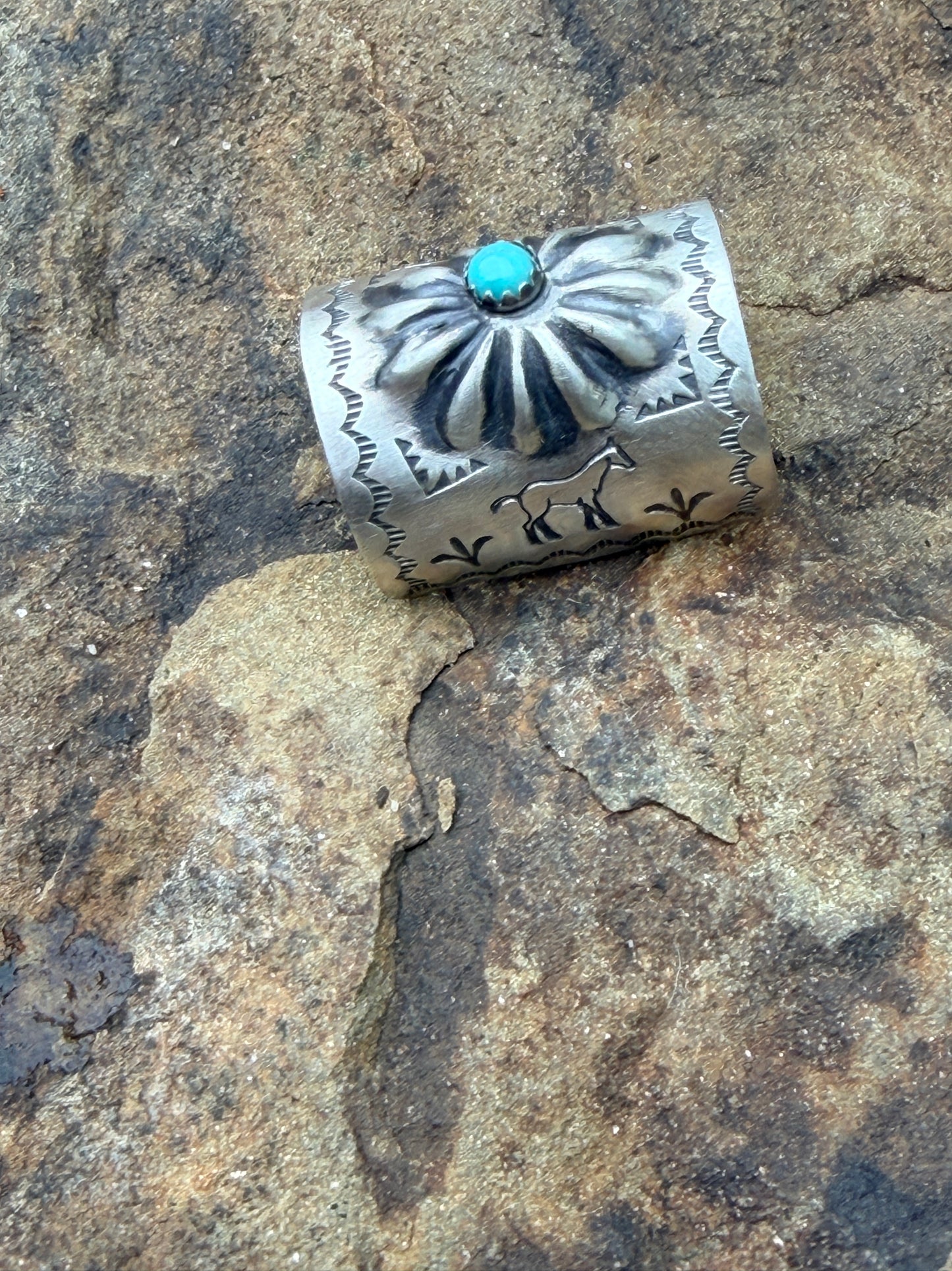 Concho and Turquoise Hand Stamped Braid Keepers 1”