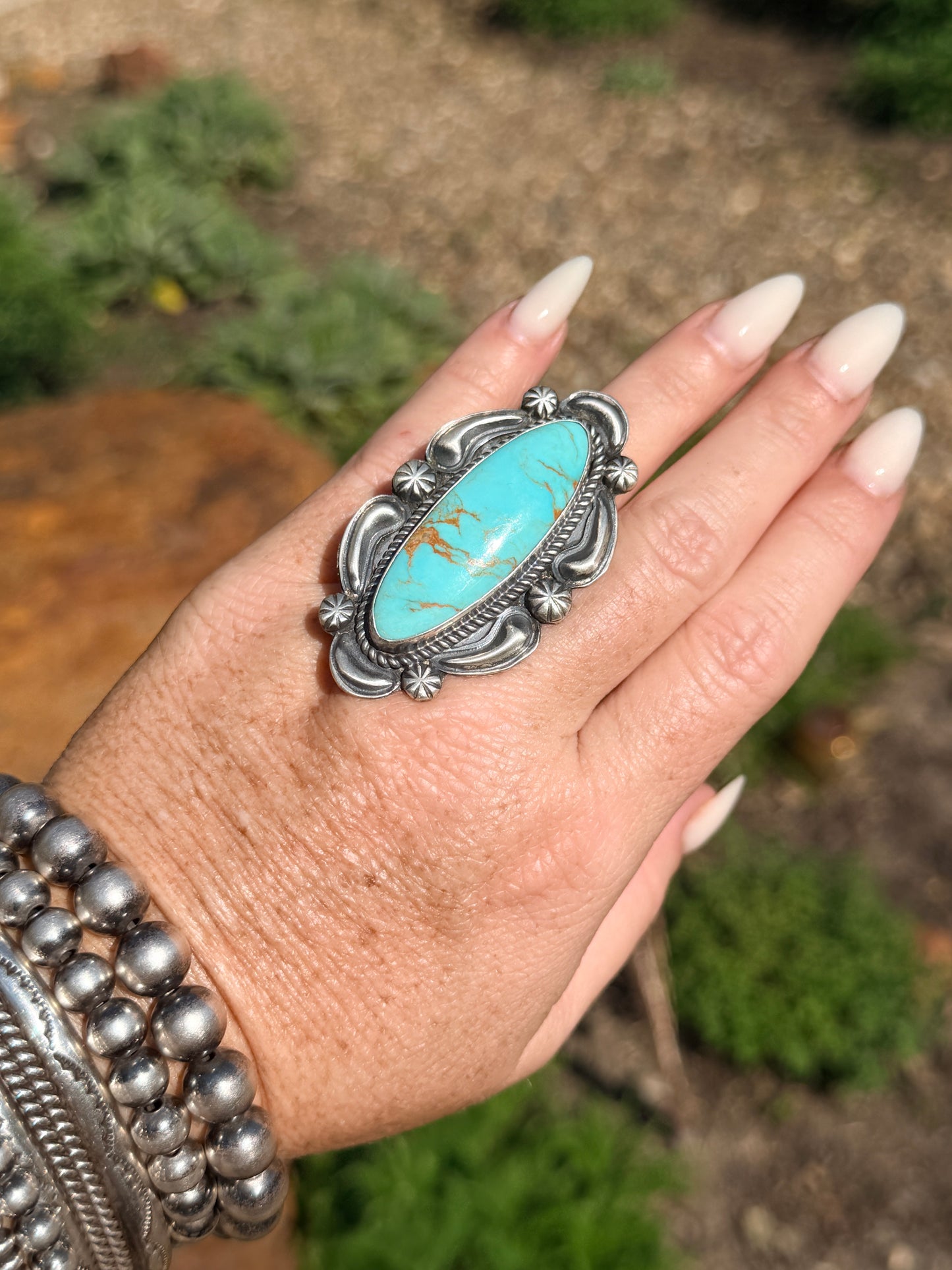 HANDCRAFTED TURQUOISE, & STERLING SILVER ADJUSTABLE RING BY JEFF JAMES JR.