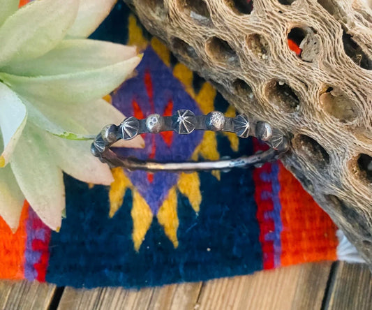 Native Made Chimney Butte Stamped Sterling Silver Bangle