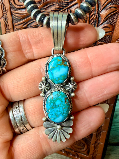 High Grade Natural Kingman Iron Mine Turquoise Pendant by Daniel Benally