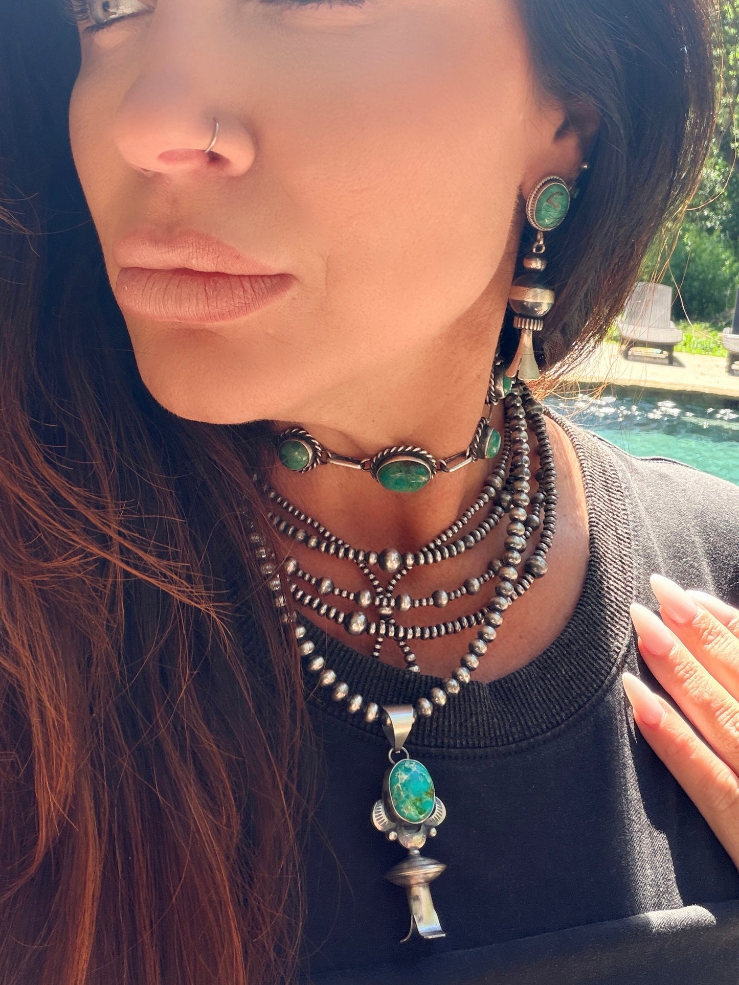 Native Made Sterling Silver & Sonoran
Mountain Turquoise Blossom Pendant