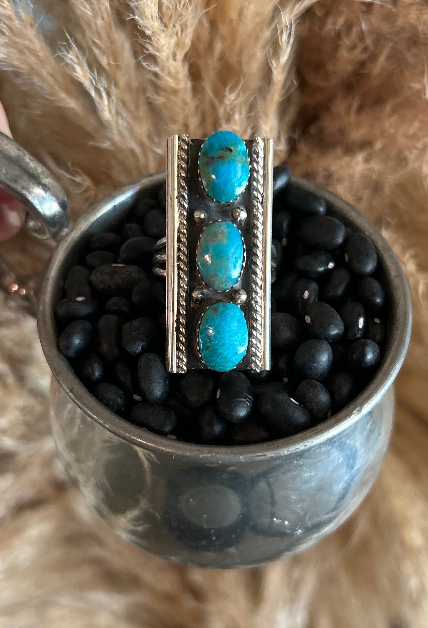 Three stone turquoise ring by Arlene Lewis