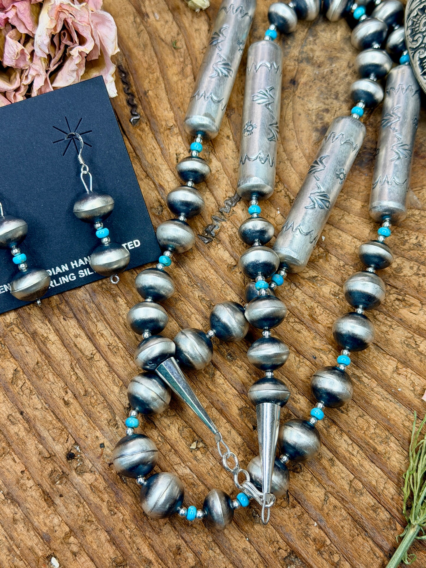 Sharon Cooley 34" Navajo Pearl and Turquoise Necklace and Earring Set