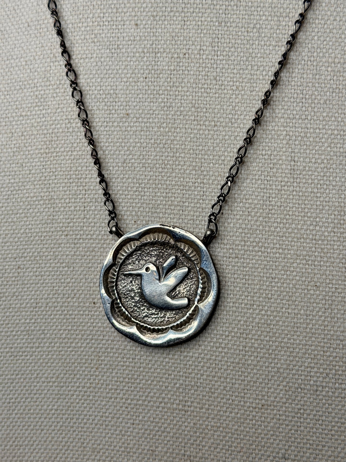 Navajo Handmade Hummingbird Pendant Necklace by Emerson Kinsel 21”