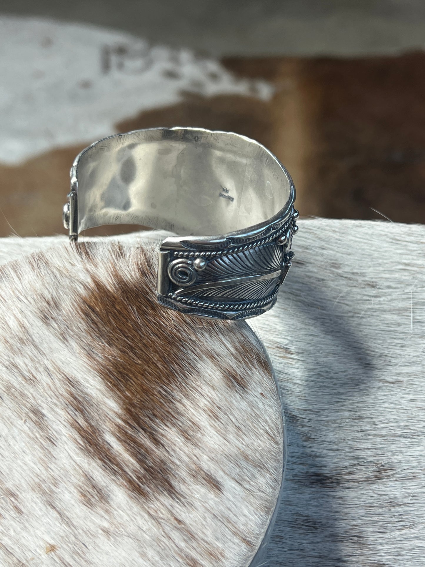 Native American Navajo Sterling Silver Feather Bracelet by Darrell 
Morgan