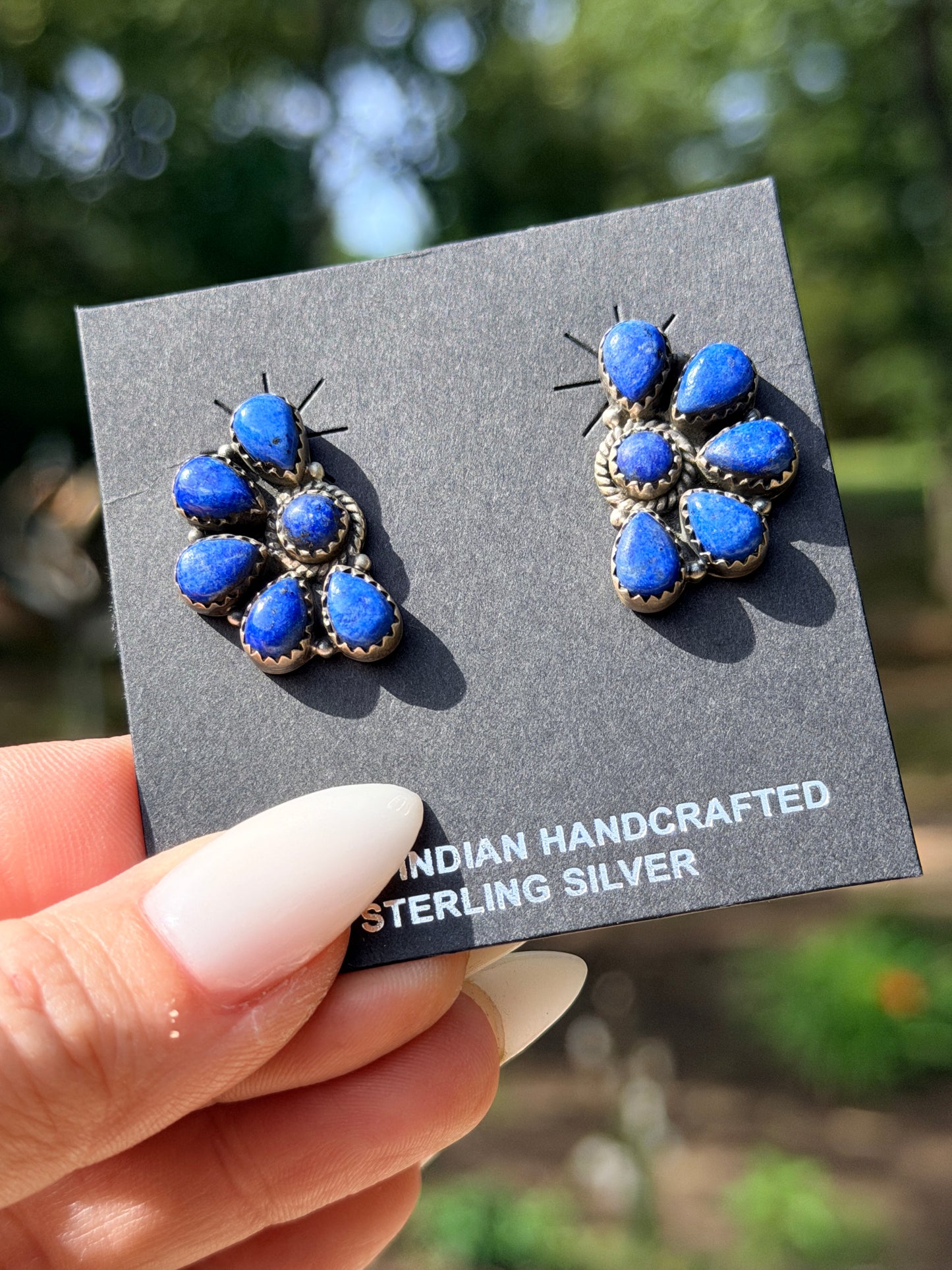 Handmade Lapis Half Cluster Studs