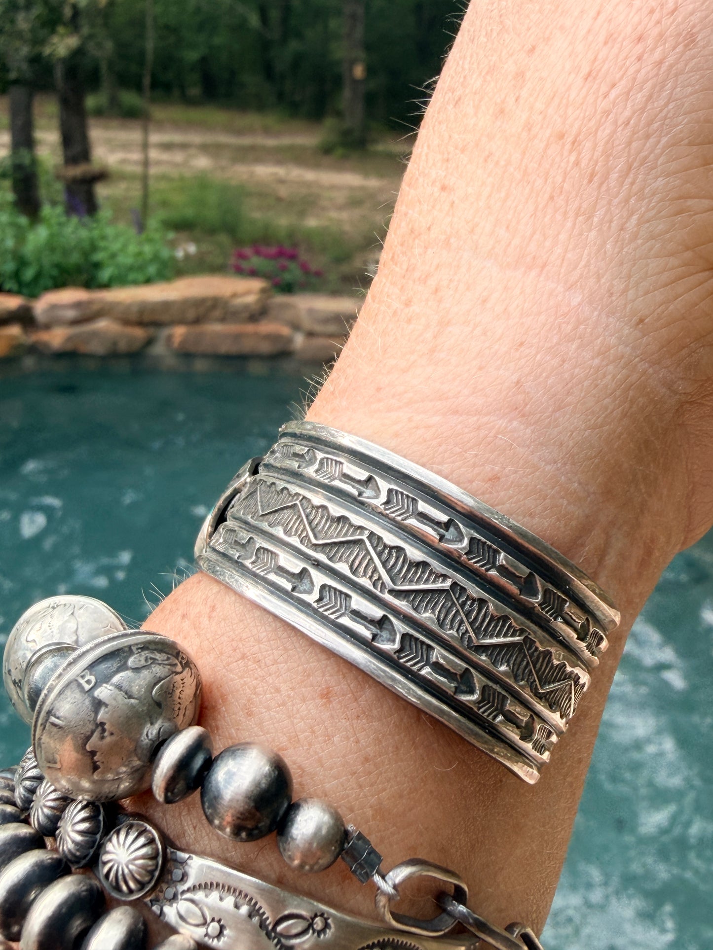 Carico Lake Turquoise Handstamped by Renowned Navajo Artist Sunshine Reeves