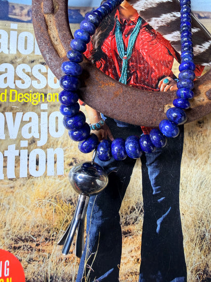 Navajo Handmade Lapis and Blossom Necklace 16”