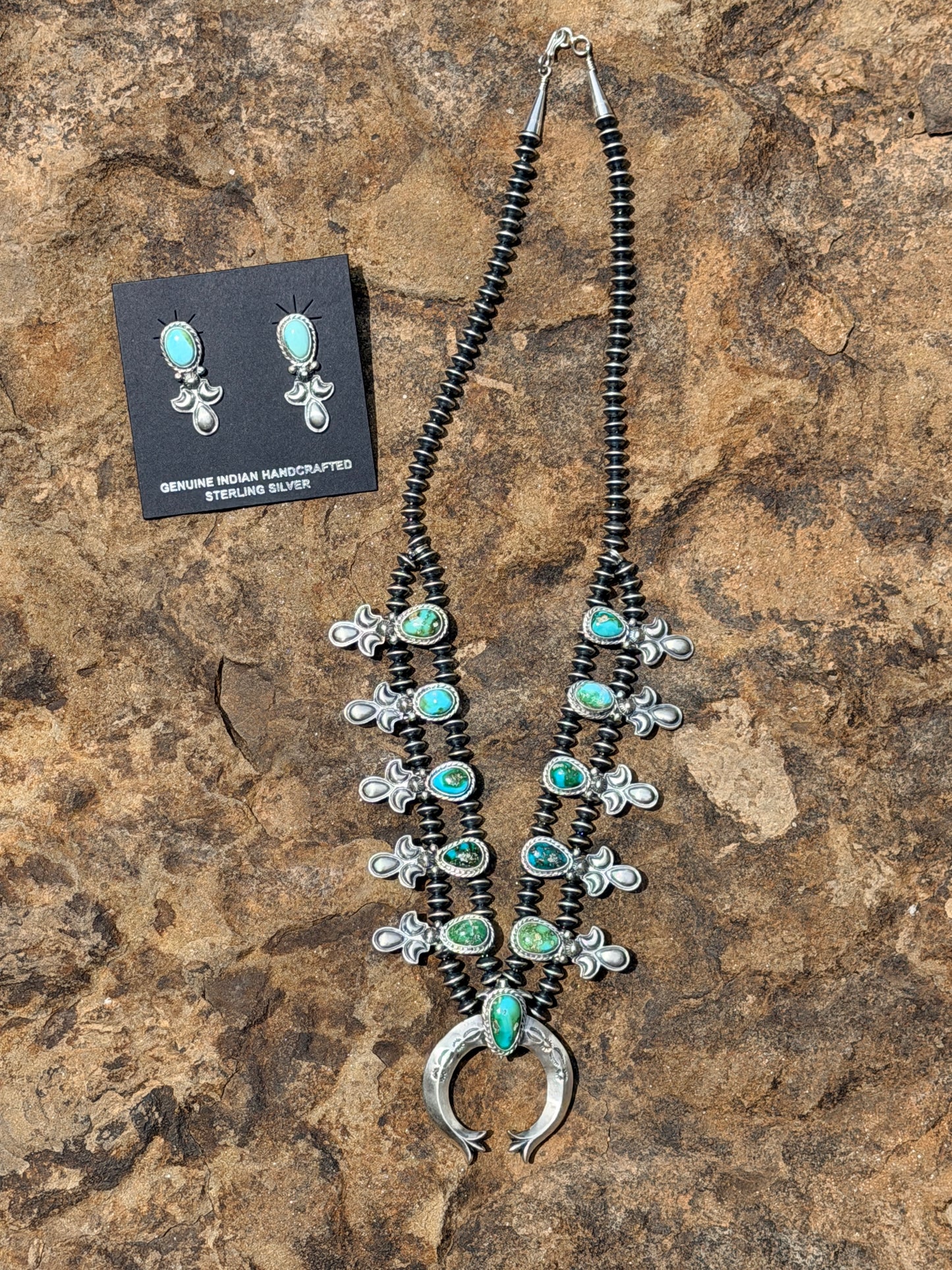 Adrienne Gordon Sonoran Mountain Turquoise & Sterling Silver Squash Blossom Necklace Set