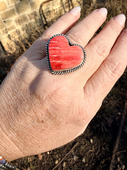 Native Made Orange Spiny Large Heart Adjustable Ring by Dixon