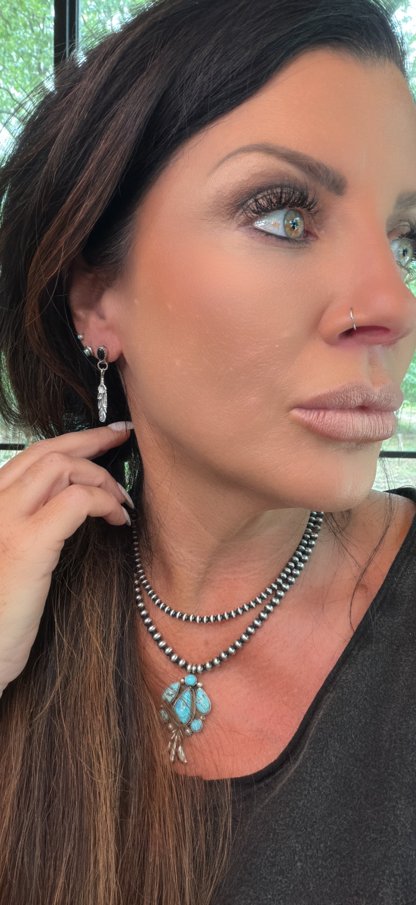 Sterling Silver and Onyx Feather Earring by Navajo Artist Largo