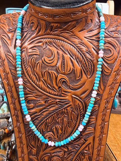 Pink Conch and Kingman Necklace 18”