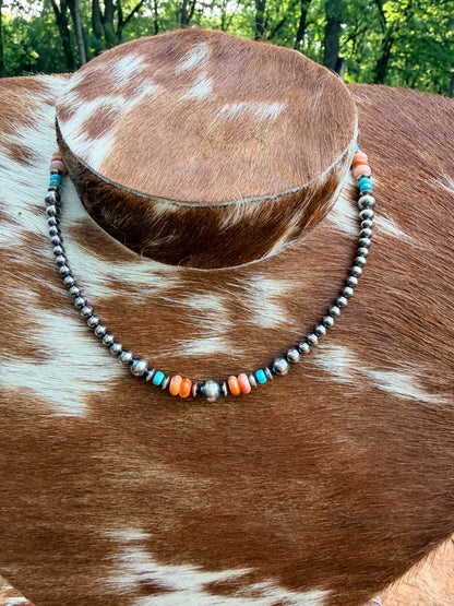 Authentic Turquoise, Pink Conch and Spiny Necklace