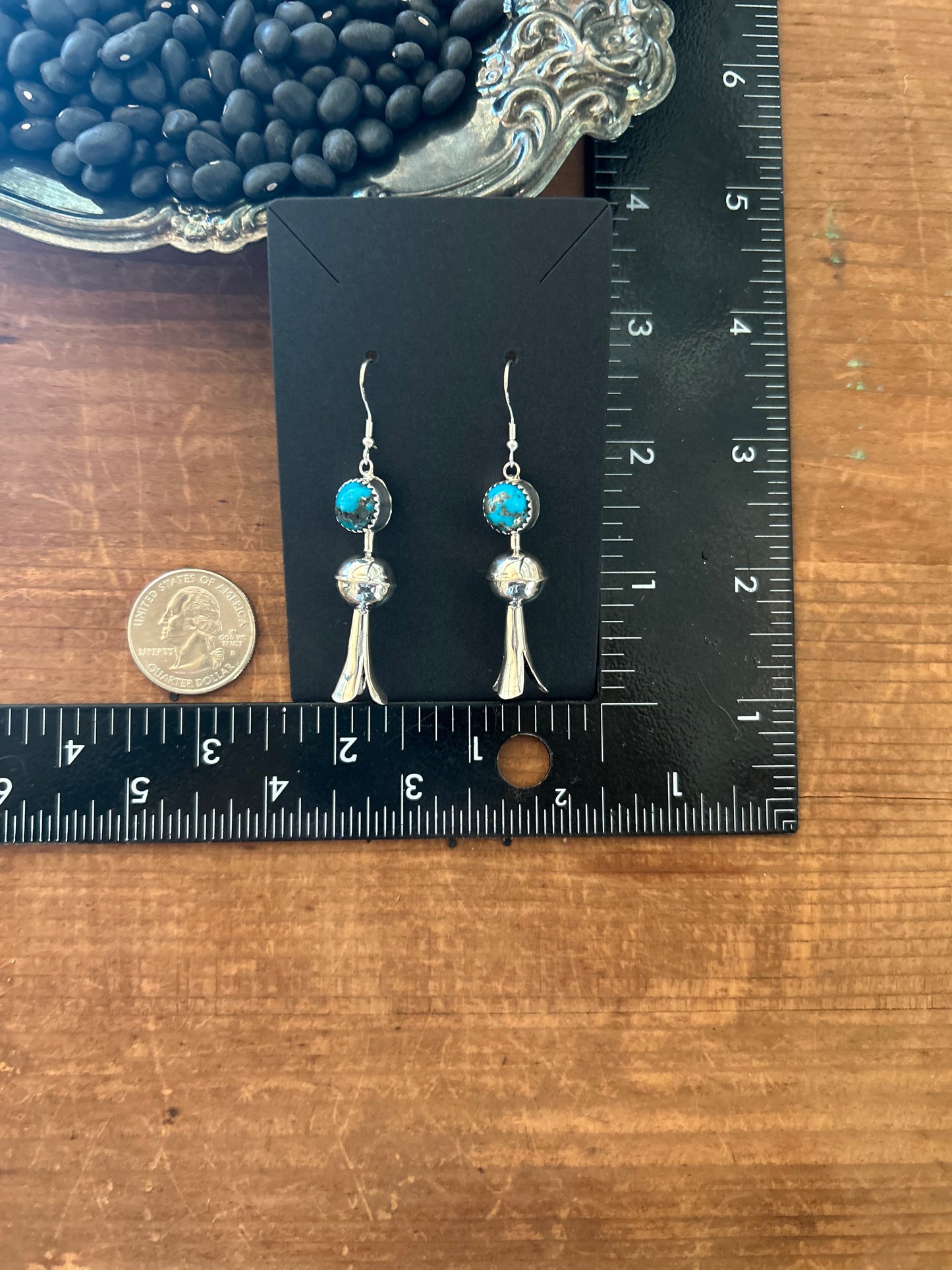 Native Made Turquoise Squash Blossom Earrings